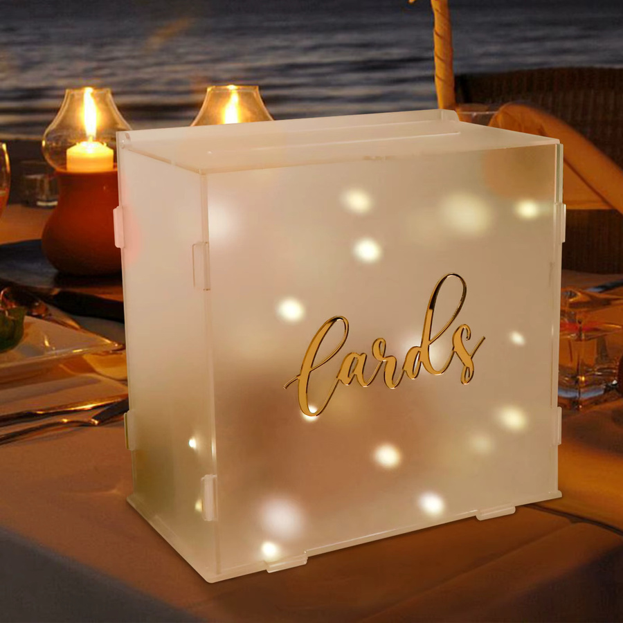 PartyWorld Hochzeitskartenbox aus Acryl in Weiß, mattierte Geschenkbox mit Lichterkette für die Hochzeit - Bild 4