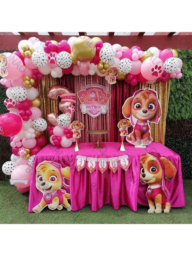 114 Stück PAW Patrol Folienballons Set in Rosa mit Zahlenballons für deine Geburtstagsparty und Babyparty mit Chase und Skye - Bild 3