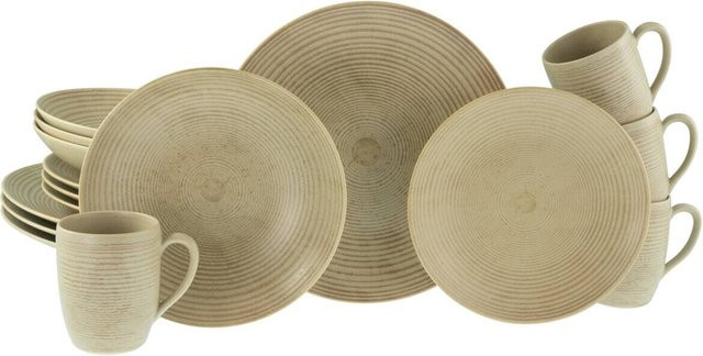 CreaTable Kombiservice Catania 16-teilig aus Steinzeug in Sand mit Vulkanoptik für 4 Personen - Bild 1