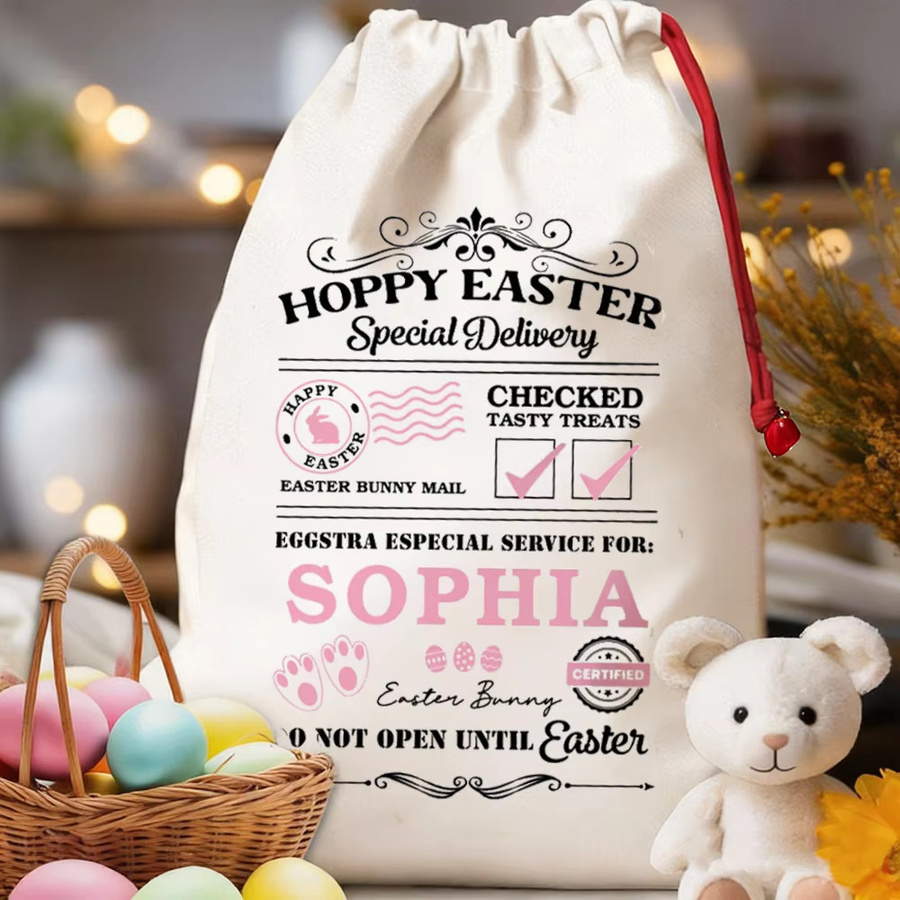 Personalisierte Osterhasen-Osterei-Taschen in Weiß als wiederverwendbare Geschenktüten und Osterkorb-Füller für deine Partydekoration - Bild 2