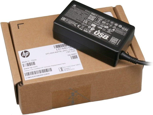 HP 65W USB-C Netzteil Adapter in Schwarz mit 1,8 m Kabel (L67440-001BU) - Bild 1