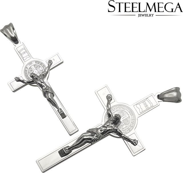 STEELMEGA Kruzifix-Anhänger, Edelstahl, Silber, Unisex - Bild 1