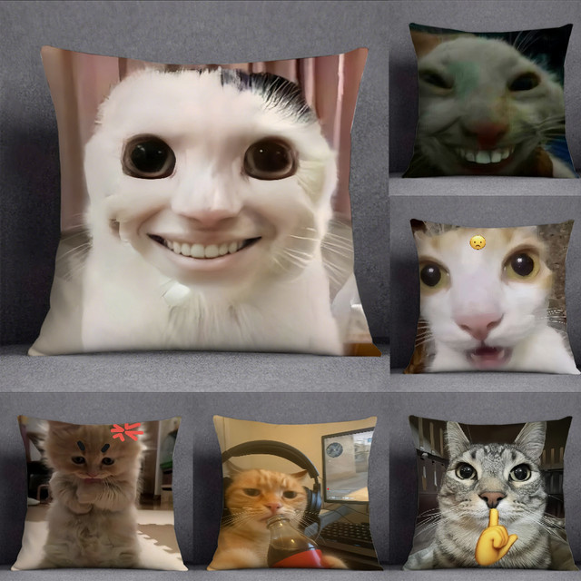 Beast Kingdom Lustiger Katzen Meme Kissenbezug aus Plüsch, quadratisch, Mehrfarbig, B/T/H: 30 x 30 x 30 cm - Bild 1