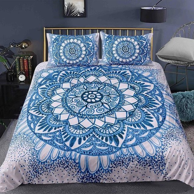 Your Warm Home Boho-Mandala-Bettwäscheset in Blau, 3-teilig mit Bettbezug und Kissenbezügen, Breite: 228 cm, Höhe: 228 cm, Kissenbezug: 50 x 70 cm - Bild 1