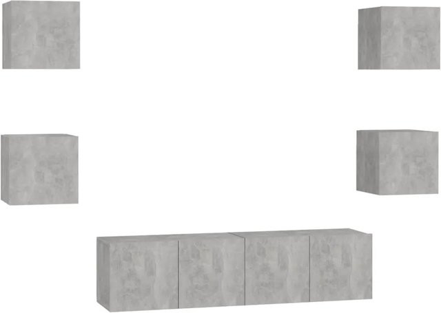 vidaXL 6-tlg. TV-Schrank-Set für das Wohnzimmer in Betongrau aus Holzwerkstoff, Wandmontage - Bild 1