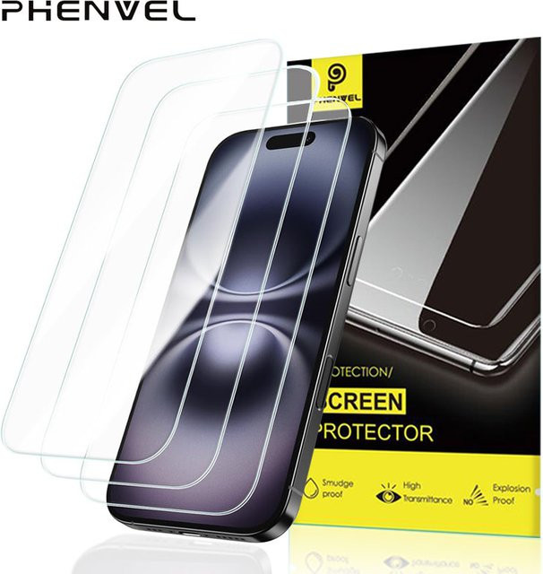 PHENVEL Displayschutz aus gehärtetem Glas für iPhone 13 14 15 16 Pro Max, transparent, 2-4 Stück - Bild 1