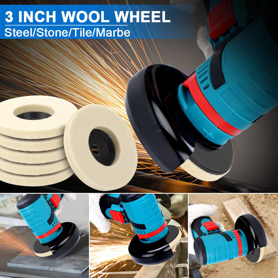 SI FANG Woll-Polierscheibe aus Filz für Winkelschleifer, Durchmesser: 75 mm, Polierpad für Metall, Holz, Glas, Keramik und Marmor - Bild 6