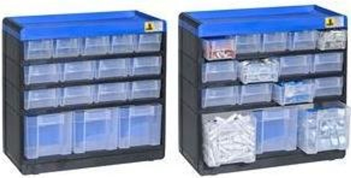 Allit VarioPlus Pro 29/32 Kleinteilmagazin mit 16 Schubladen und 16 Trennern, Schwarz/Blau, B: 30,0 cm, H: 28,5 cm, T: 13,5 cm - Bild 2