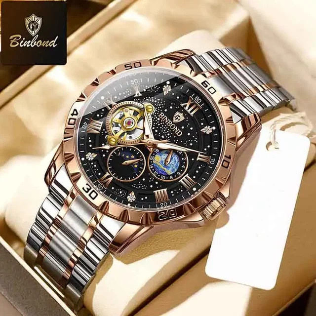 BINBOND Armbanduhr Automatik, Mondphase, Edelstahl, Herren - Bild 1