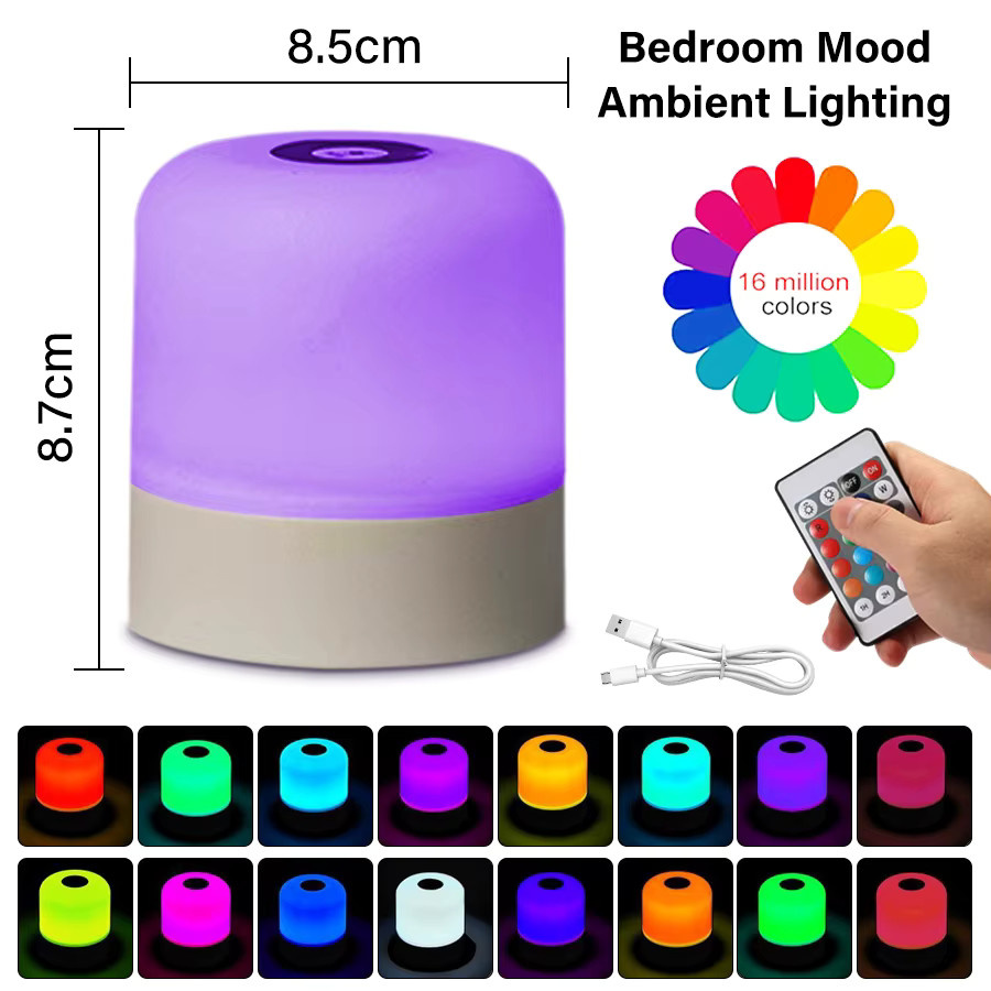 GGBEE Wiederaufladbare LED-Tischlampe mit Fernbedienung und Touch-Dimmer, RGB Nachtlicht in Weiß und Multicolour für das Schlafzimmer - Bild 6