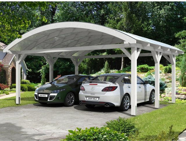 Skan Holz Carport Franken Bogendach aus Fichten-Leimholz mit Doppelstegplatten, Weiß, B/T/H: 635 x 541 x 325 cm - Bild 1