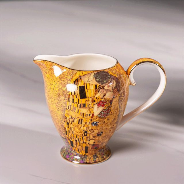 Yiran Furniture Kaffeeservice Gustav Klimt Kuss aus Knochenporzellan mit Golddekor, Set bestehend aus Teekanne, Milchkännchen, Zuckerdose, Teetassen und Untertassen - Bild 1