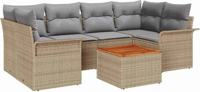 vidaXL Garten-Sofa-Set 7-teilig aus Polyrattan in Beige und Grau - Bild 1