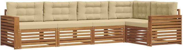 vidaXL Outdoor-Sofagarnitur in L-Form aus Akazienholz mit Kissen, 5-teilig, Natur und Beige - Bild 1