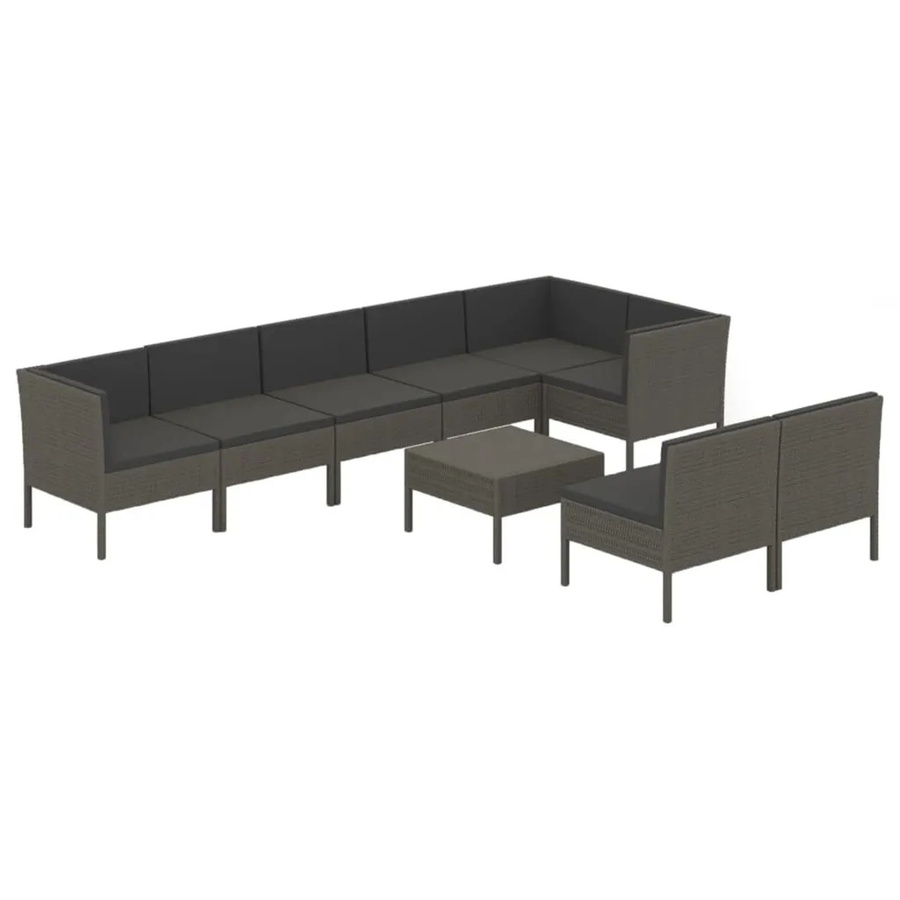 vidaXL 9-tlg Garten-Lounge-Set in U-Form aus Poly Rattan und Metall mit Auflagen und Couchtisch in Anthrazit/Grau - Bild 2