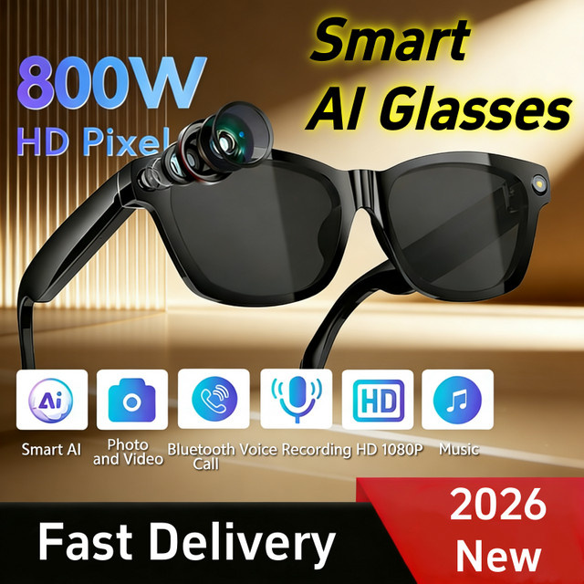 XMSJ KI-Smart-Brille in Schwarz mit HD Foto-Video-Aufnahme, Sprachassistent, Bluetooth-Anrufen und Musikfunktion - Bild 1