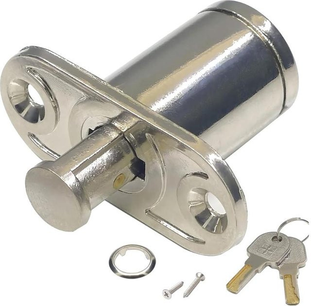 Möbel-Druckschloss aus massivem Stahl für Schiebetüren und Schubladen in Grau und Silber - Bild 1