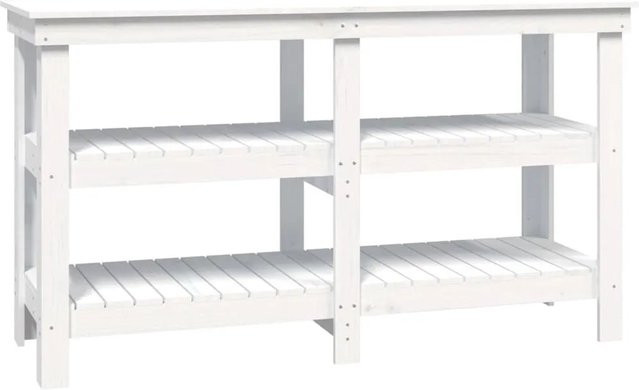 vidaXL Werkbank aus Massivholz Kiefer in Weiß mit rustikaler Optik, B/T/H: 142,5 x 50 x 80 cm - Bild 1
