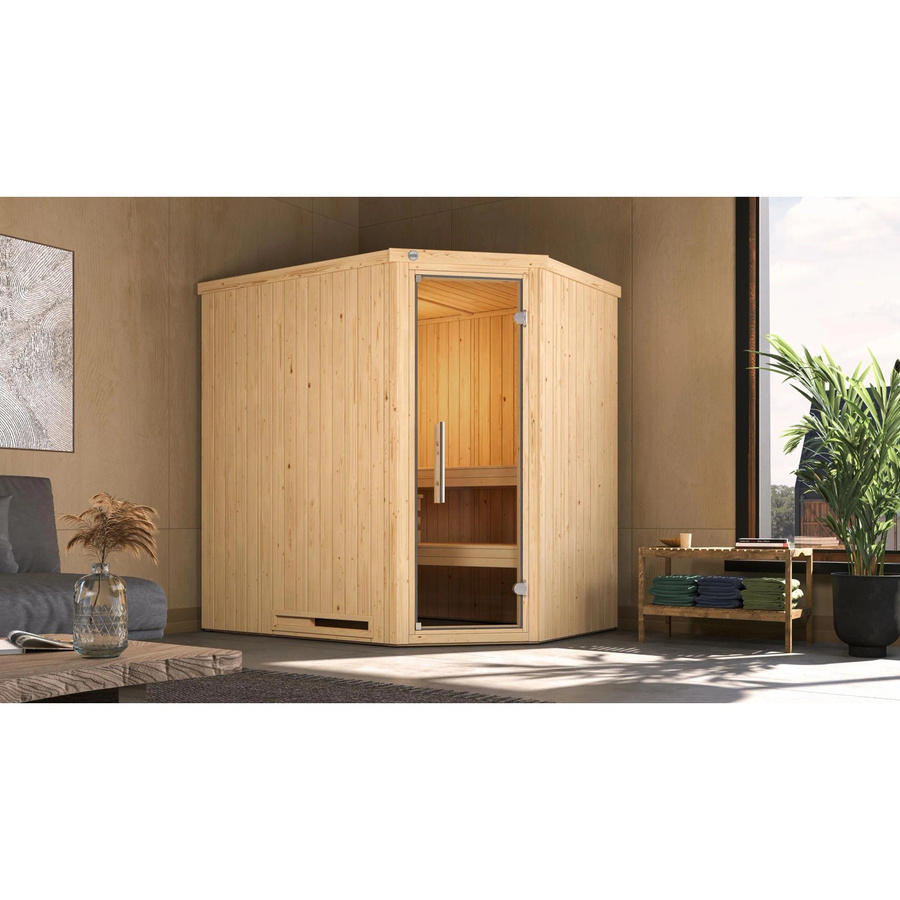 Weka Elementsauna Varberg mit Glastür und 7,5 kW Sparset, braun, B/H/T: 194 x 199 x 144 cm - Bild 2