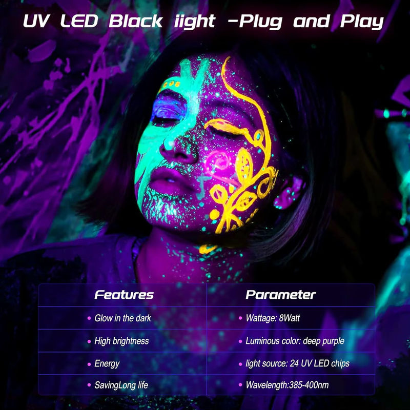 UV-Schwarzlicht-Lampenleiste mit Schalter, 385–400 nm, schwarzer Lichteffekt für Party und Deko - Bild 3