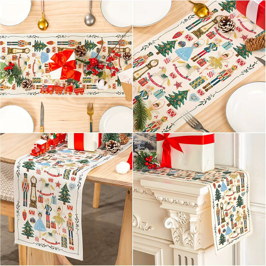 ZZN Weihnachts-Tischläufer Vintage Nussknacker Aquarell-Design aus Polyester, Mehrfarbig, B: 183 cm, H: 33 cm - Bild 5