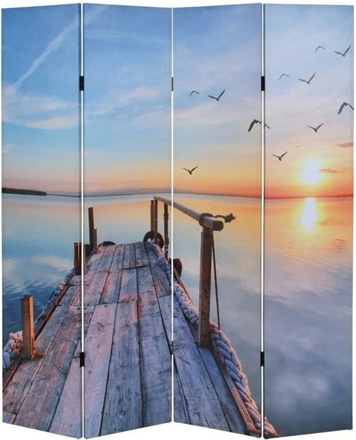 MCW Foto-Paravent Bagheria Sonnenuntergang in Blau-weiß aus Holz, H x B x T: 180 x 160 x 2,5 cm - Bild 1