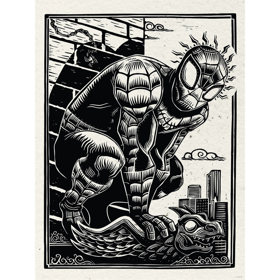 Komar Wandbild Marvel Spider-Man Lino-Cut in Schwarz-Weiß, Breite: 30 cm, Höhe: 40 cm - Bild 2