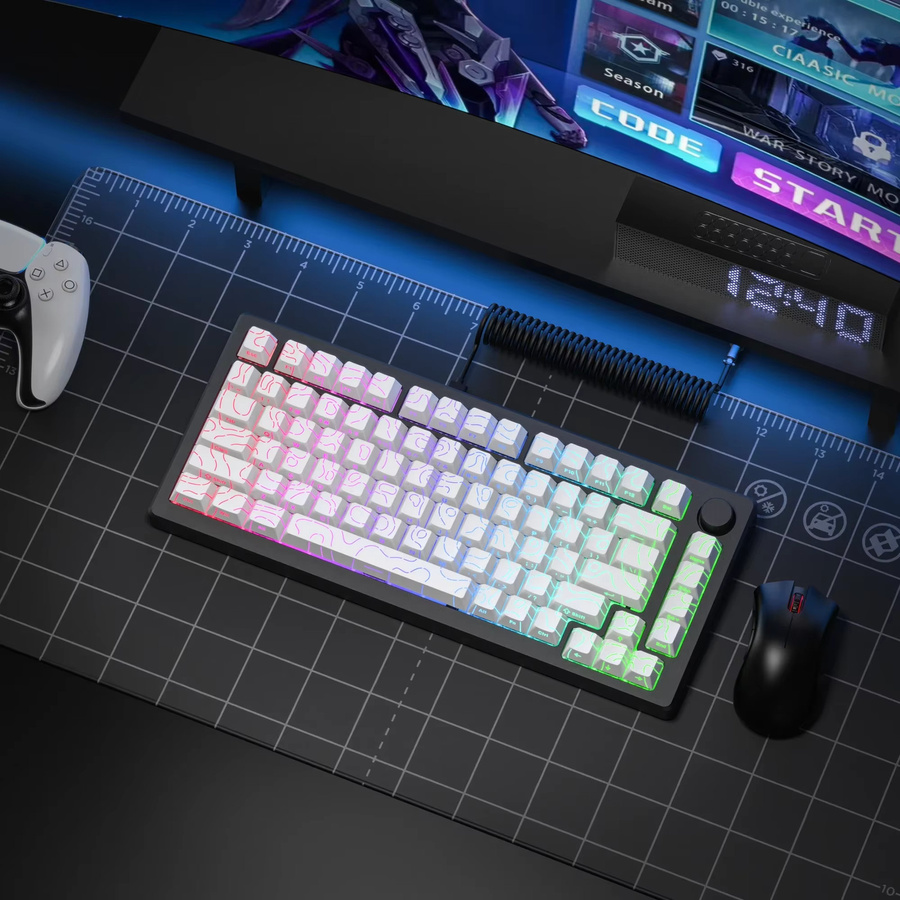 Mechanische MX Gamer-Tastatur mit 97 Tasten und Hintergrundbeleuchtung, PBT-Tastenkappen mit Double Shot Side Print, Weiß/Schwarz - Bild 6