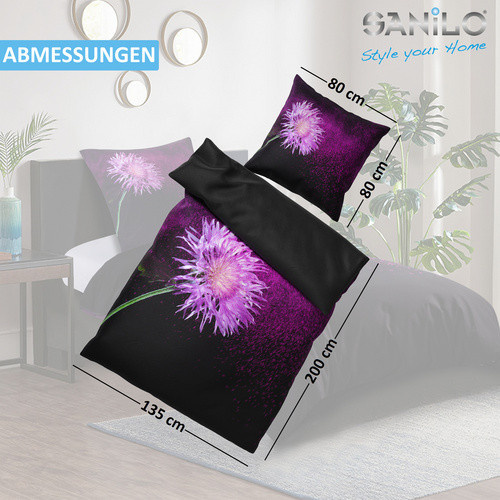 Sanilo Bettwäsche 2-teilig Purple Dust aus Baumwolle, Farbe: Schwarz/Purple, B/H: 135 x 200 cm, Kissen: 80 x 80 cm - Bild 3