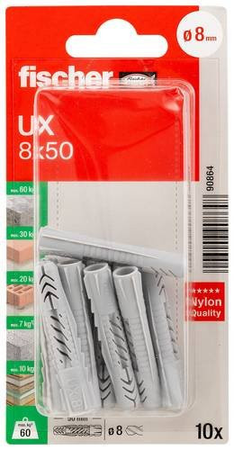 Fischer Universaldübel UX aus Nylon in Weiß, Durchmesser: 8 mm, Länge: 50 mm - Bild 1