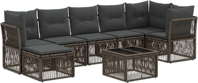 vidaXL Gartensofa-Set 8-teilig in Grau aus Poly-Rattan mit Polsterung und Outdoor-Tisch - Bild 1