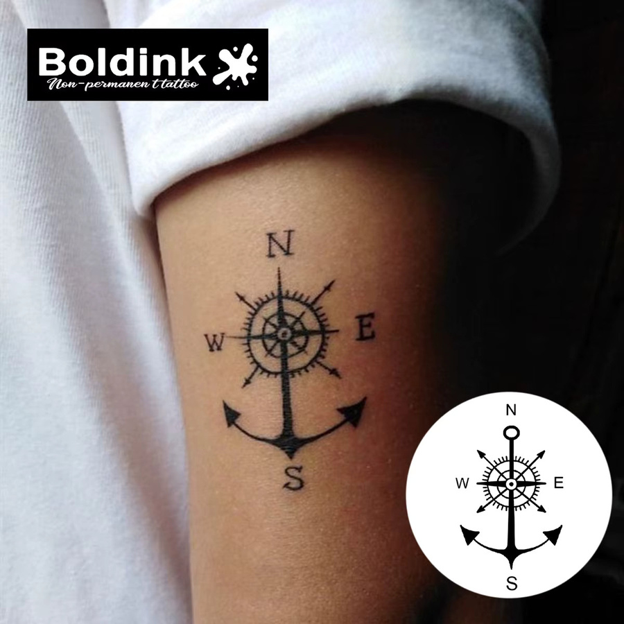 Boldink Temporäres Tattoo Compass Anchor, wasserfest, semipermanent - Bild 2