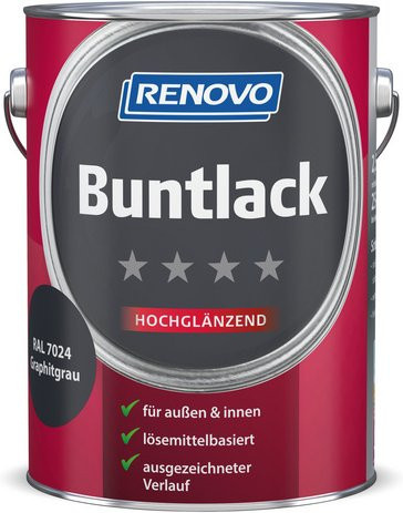 RENOVO Buntlack für Holz in Grau, hochglänzend und wetterfest - Bild 1