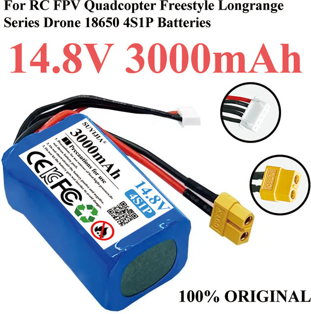 SUYIJIA Li-Ion Akku Pack 14,8 V 4S1P 3000 mAh Blau mit XT30 XT60 und XH2.54-5P Stecker für RC FPV Quadcopter Freestyle Longrange Drohnen - Bild 1
