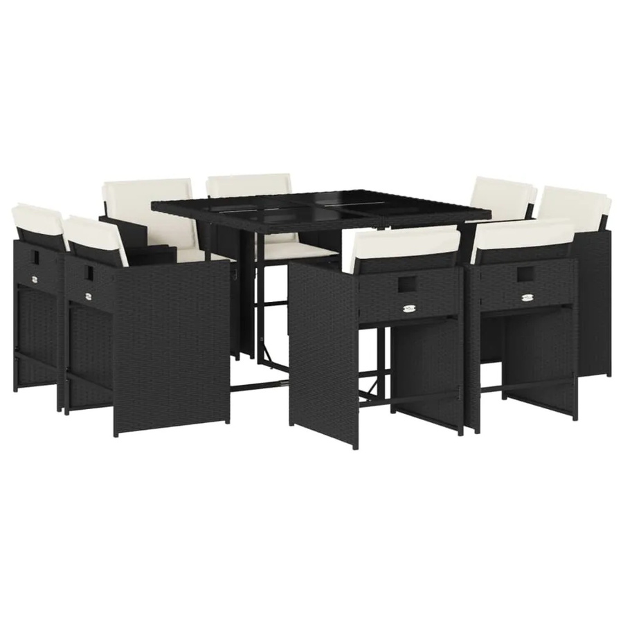 vidaXL 9-tlg Garten-Essgruppe aus PE-Rattan mit Kissen und Hartglas in Schwarz und Cremeweiß - Bild 2