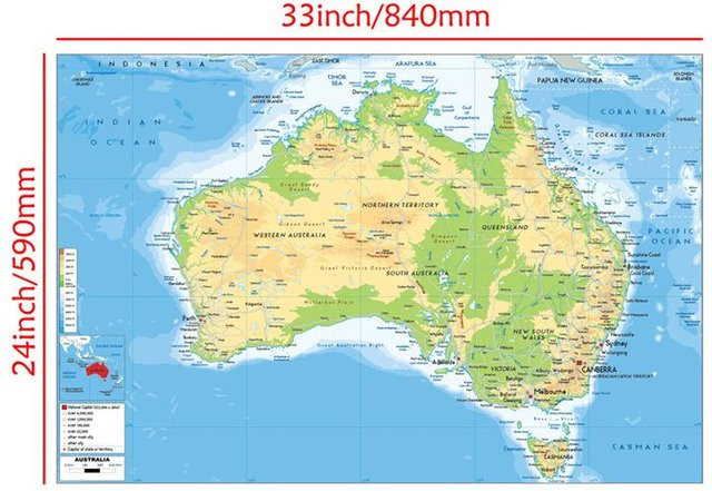 Geografische Karte von Australien als Wanddeko von Photography Times, mehrfarbig, B/H: 84 x 59 cm - Bild 1