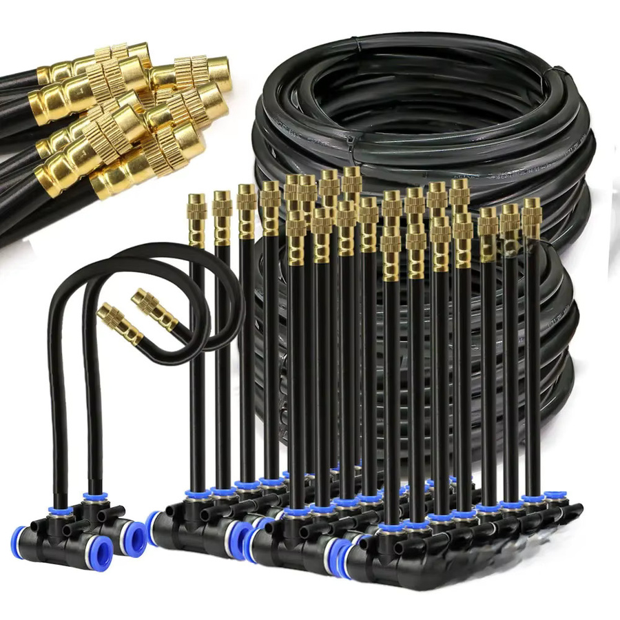 Flexibles Düsennebel-Bewässerungssystem mit schwarzem 8mm PE-Schlauch und selbstansaugender Pumpe für den Garten, einstellbares Sprühset - Bild 1