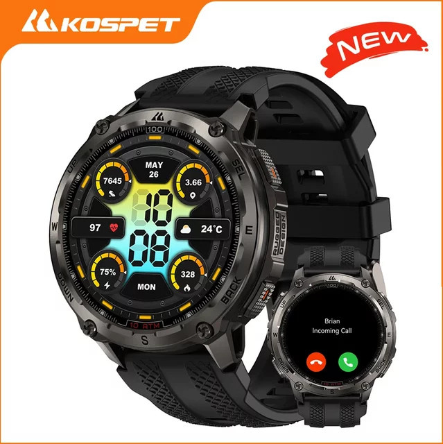 KOSPET Tank T4 Smartwatch für Herren mit GPS, Offline-Karten, 32G ROM und 10 ATM Wasserdichtigkeit in Schwarz oder Silber - Bild 1