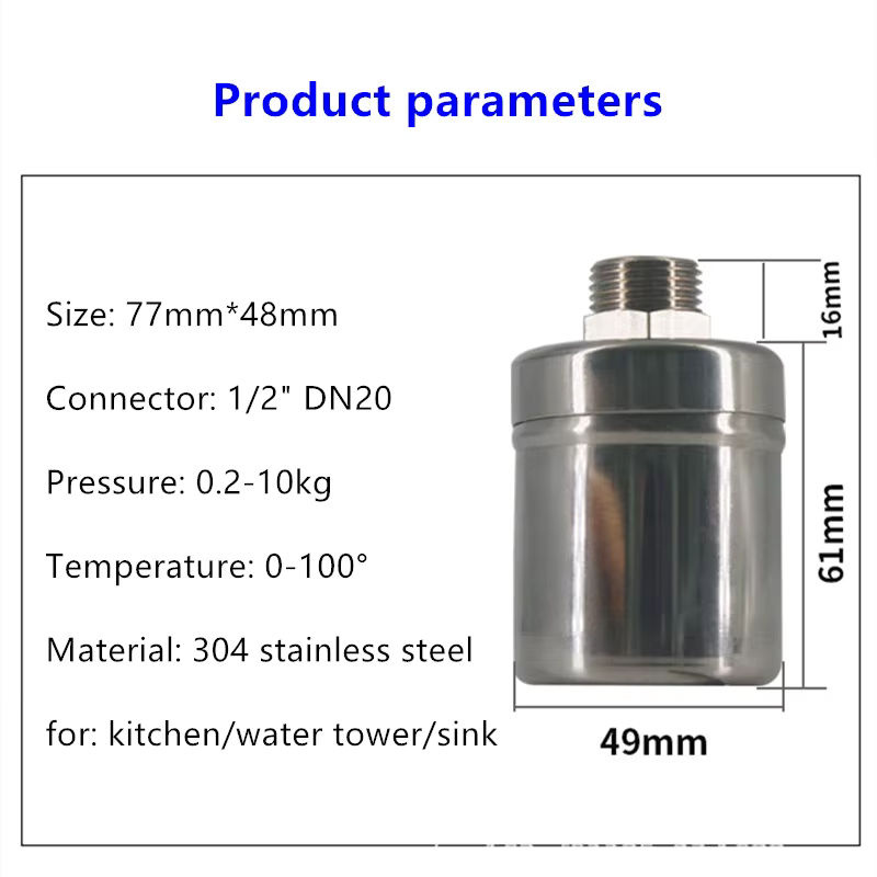 Automatisches Schwimmerventil von xmshxltd aus Edelstahl 304 in Silber, 1/2 Zoll DN20 Wasserstandsregler für Wassertanks und Wassertürme - Bild 4