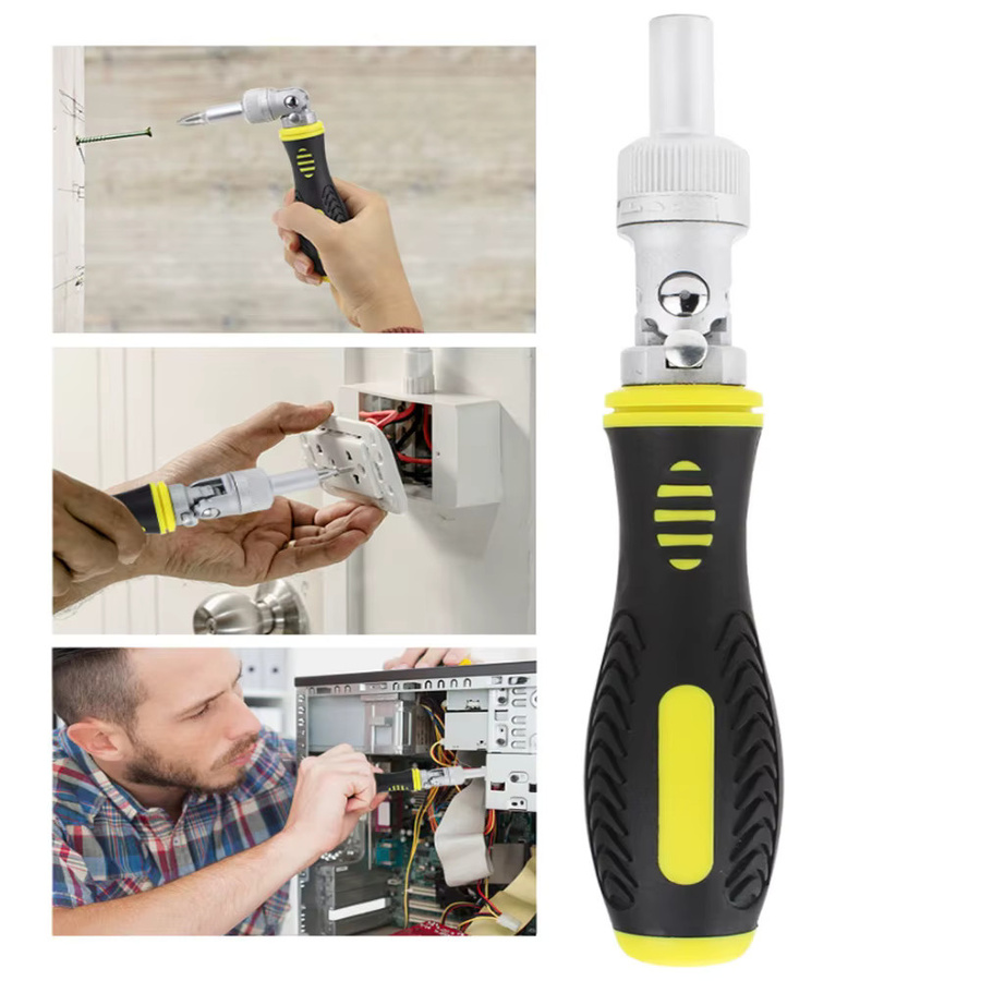 Multifunktionales 13-in-1 Ratschenschraubendreher-Set in Gelb für effiziente Reparaturarbeiten - Bild 2