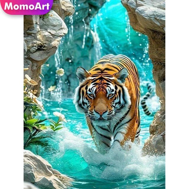 Momoart Diamantmalerei Tiger Tier, Diamant-Mosaik, Acryl, Bunt / Mehrfarbig - Bild 1