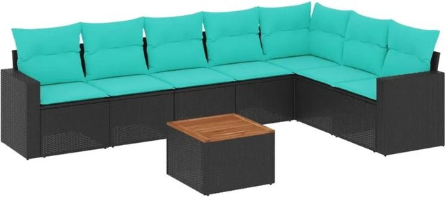 vidaXL 8-teilige Garten-Sofagarnitur aus Polyrattan mit Kissen in Schwarz und Blau - Bild 1