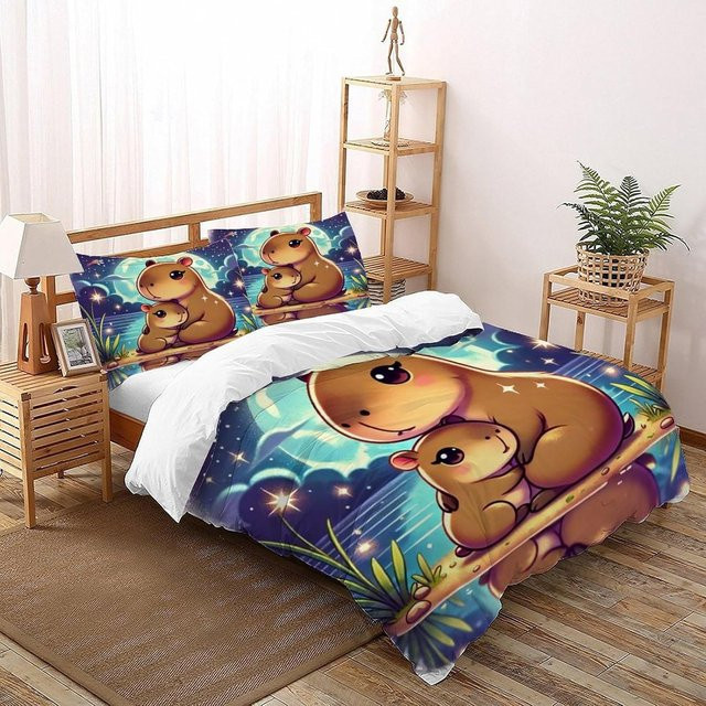 Flylo Capybara Bettwäsche Set für Kinder mit 3D Tier-Motiv, Braun, B/H: 140 x 200 cm - Bild 1