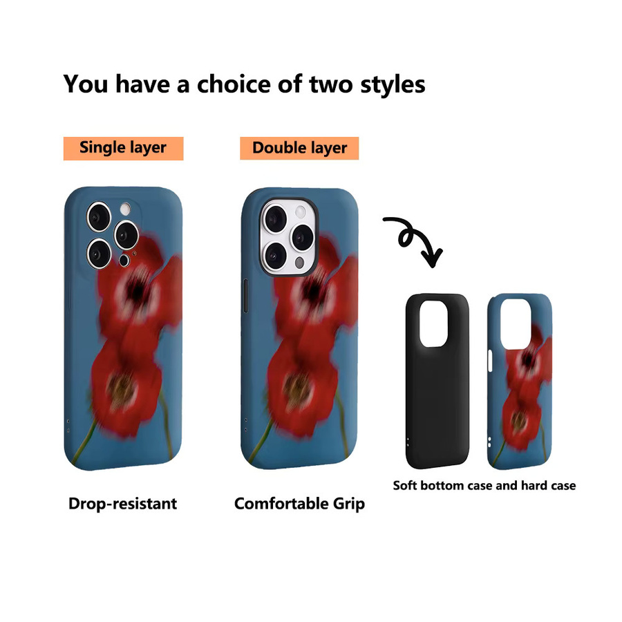 Handyhülle mit roten Blüten für Apple iPhone 11 bis iPhone 17 Pro Max Plus mit doppelschichtiger Rückseite - Bild 3