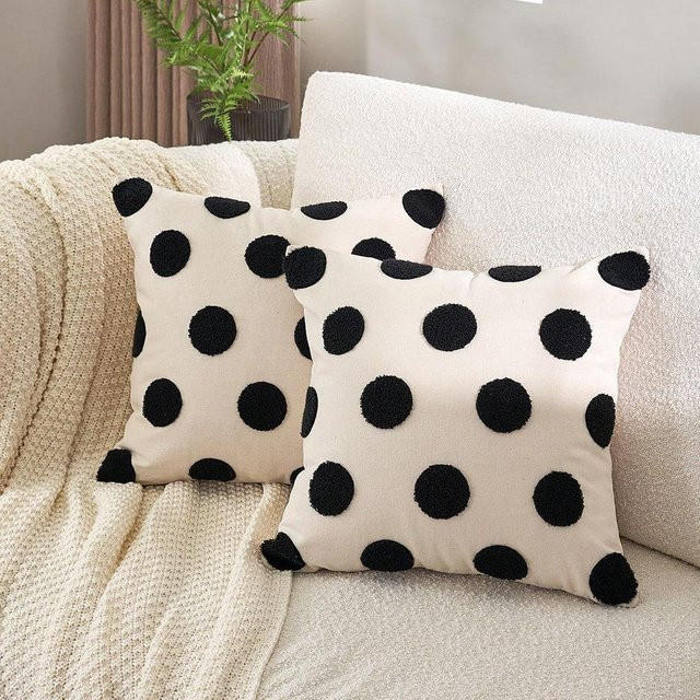 JMG Clothing Kissenbezug mit Polka-Punkten in Braun und Weiß, Nordisches Design, B/H: 45 x 45 cm - Bild 1