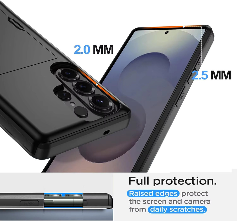 Huikai Schiebe-Kartenhalter-Hülle für Samsung S26 Ultra in Schwarz mit versteckter Tasche für Kreditkarten, robuste stoßfeste Doppelschicht-Schutzhülle - Bild 5