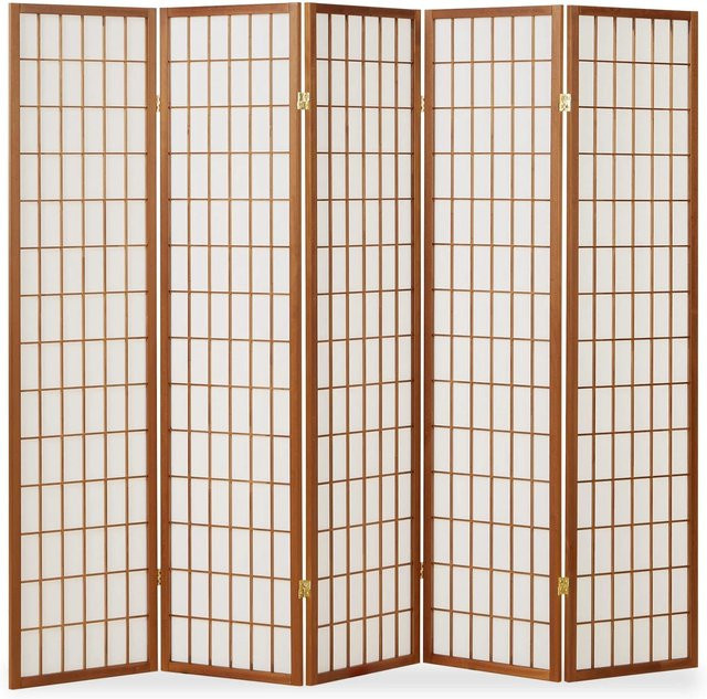 Homestyle4u 5-tlg. Shoji Paravent aus Holz und Reispapier in Braun, B: 220 cm, H: 175 cm - Bild 1