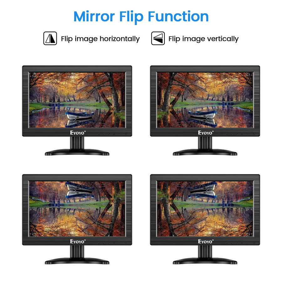Eyoyo 12 Zoll TFT-LCD-Monitor in Schwarz mit HD-Auflösung, HDMI, USB-C, AV, BNC und VGA sowie integrierten Lautsprechern - Bild 3