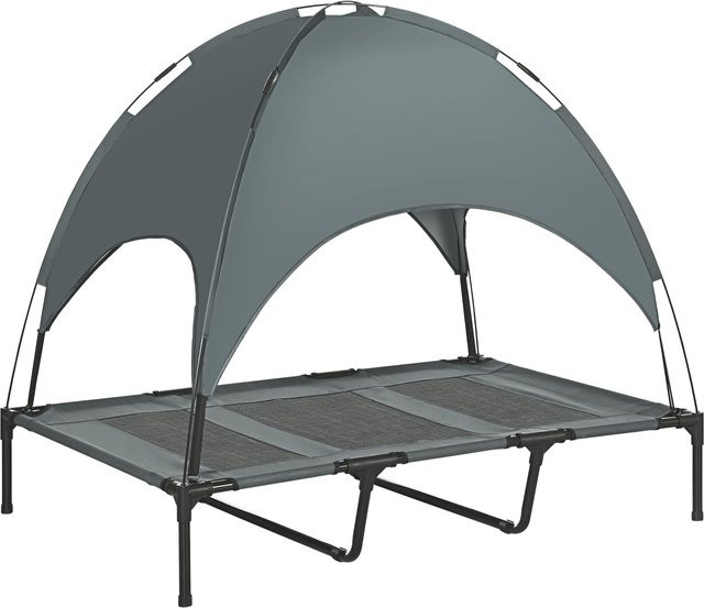 PawHut Haustierbett mit Baldachin für Hunde in Grau, erhöhtes Outdoor Hundebett aus atmungsaktivem Taftstoff, B/T/H: 122 x 92 x 108 cm - Bild 1