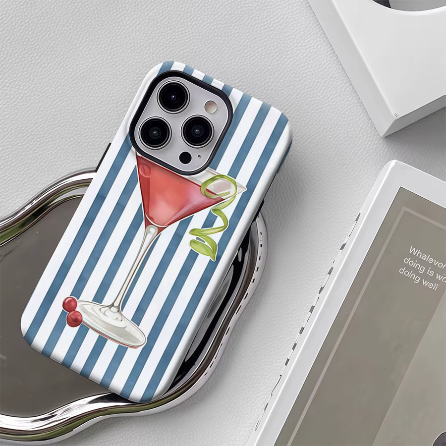 Handyhülle Cranberry Cocktail mit blauen Streifen für Apple iPhone 17 16 15 14 13 12 Pro Max Plus mit doppelschichtiger Rückseite - Bild 4